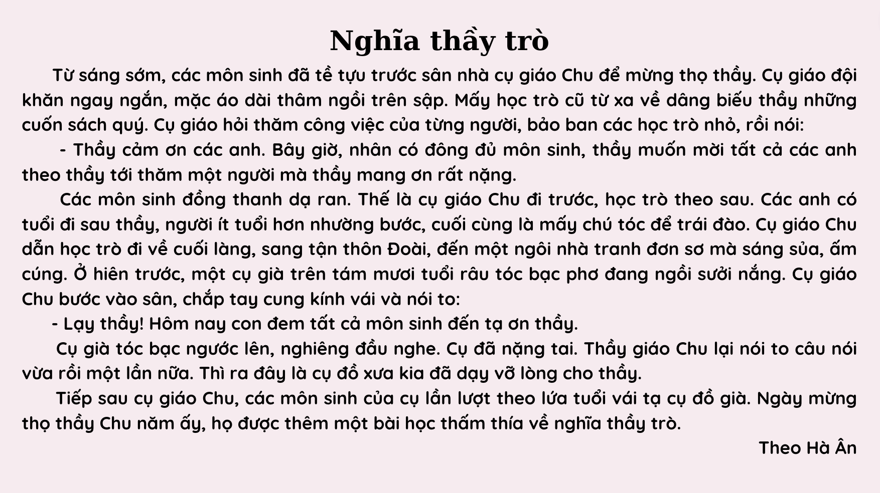 bài đọc nghĩa thầy trò